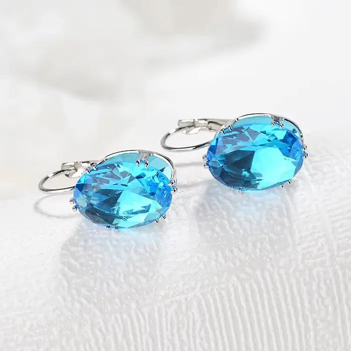 Jellystory 925 bijoux en argent boucles d'oreilles avec multicolore ovale en forme de saphir pierres précieuses boucles d'oreilles pour les femmes de mariage en gros