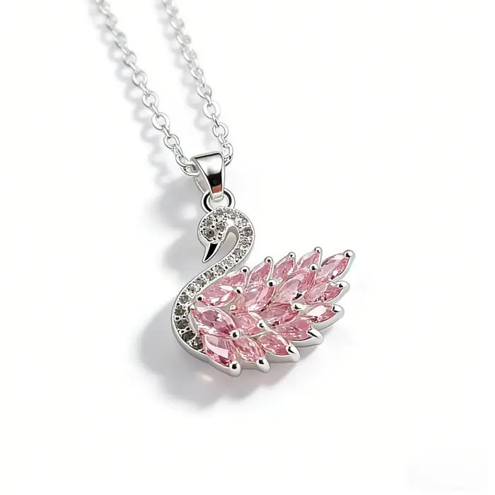 Collier élégant avec pendentif en cristal en forme de cygne rose pour femmes, bijoux de luxe à la mode, cadeau de noël, d'anniversaire, de saint-valentin