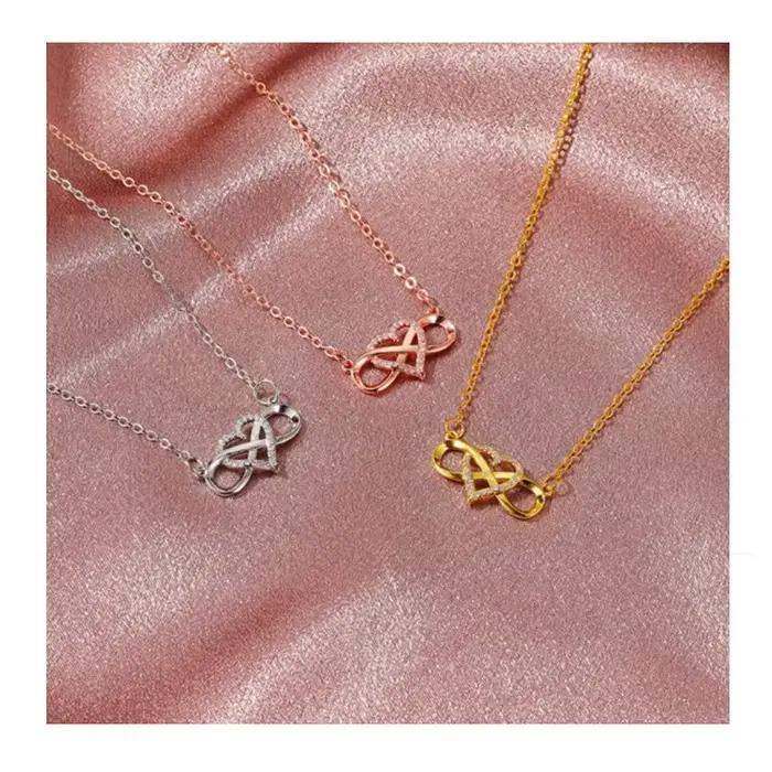 Mode romantique argent or couleur infini pour toujours amour collier CZ chanceux coeur pendentif collier pour femmes cadeau bijoux