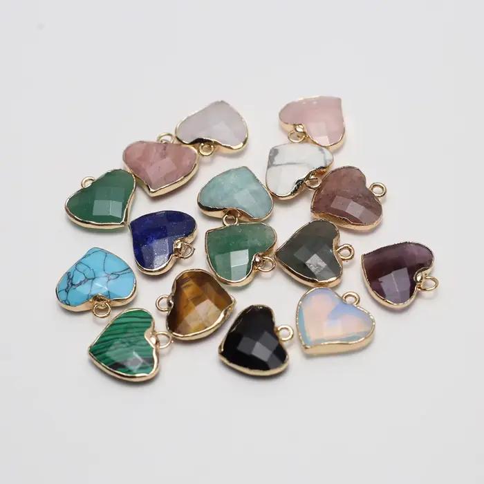 Pendentif coeur de pêche pierre naturelle Labradorite pendentif bord doré pour la fabrication de bijoux collier à faire soi-même Bracelet boucles d'oreilles accessoire