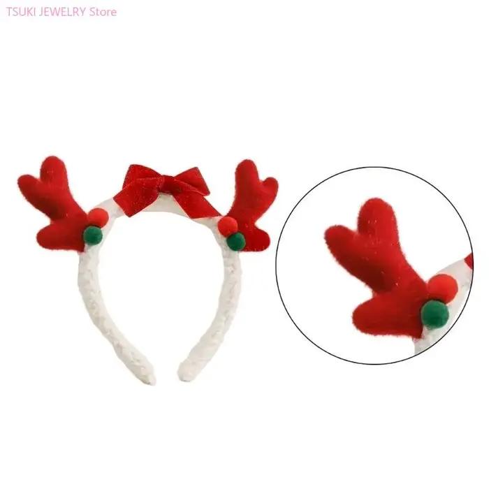 62KE – cerceau en forme bois renne pour séance photo, élastique pour cheveux, Costume fête Cosplay noël, couvre-chef