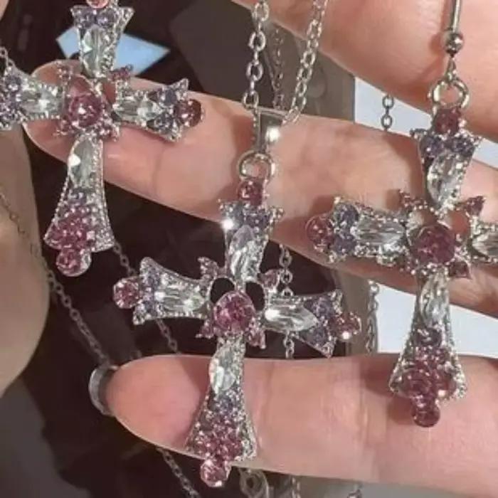 Collier gothique rose croix coréen Y2K cristal Zircon Punk pendentif collier Grunge coeur croix collier femmes filles bijoux cadeaux