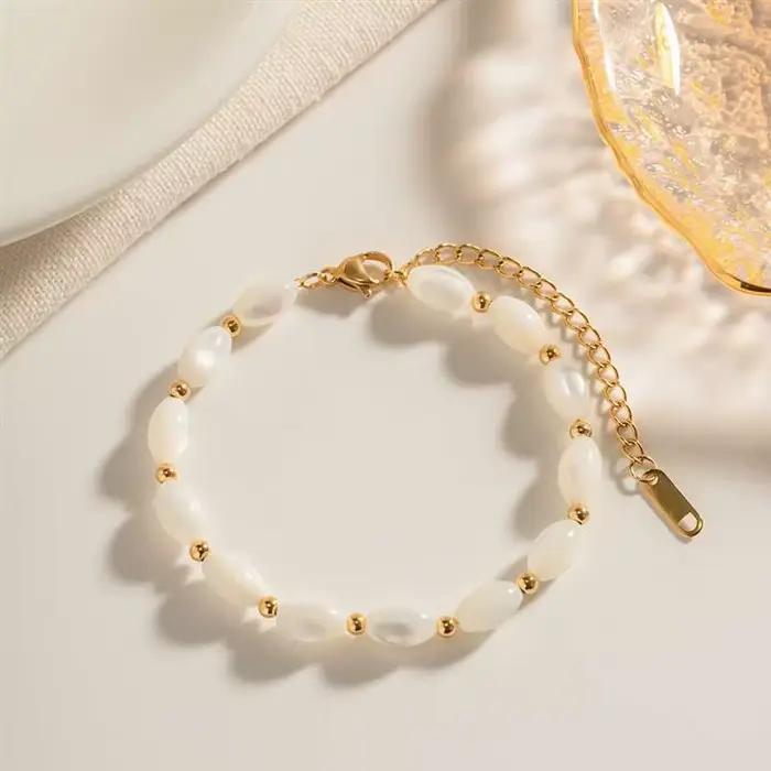Bracelet de perles de coquillage de mer de 3mm pour femmes, bijoux sur la main, cadeau de fête, en acier inoxydable, livraison gratuite, tendance