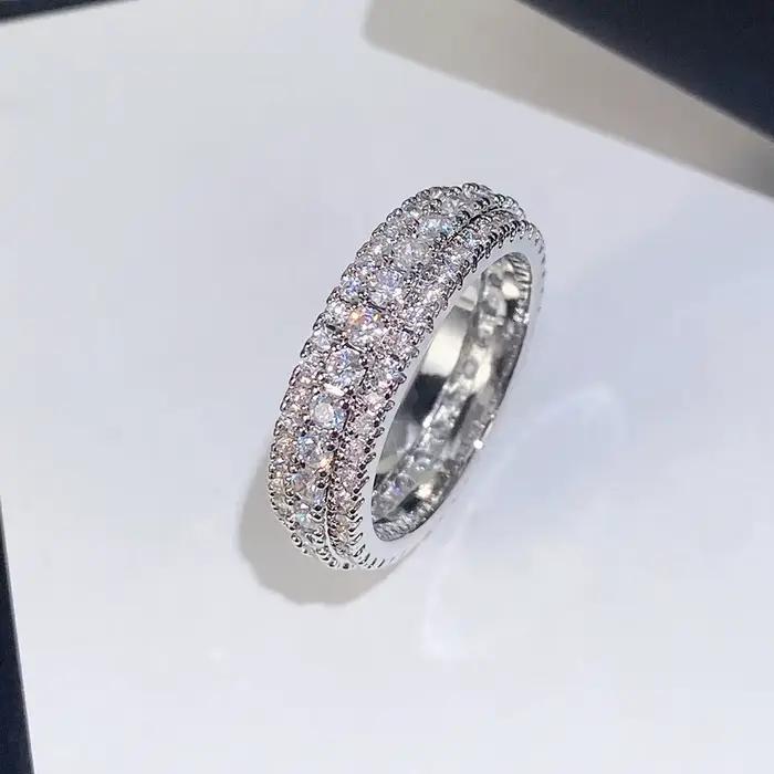Bague ronde en argent Sterling 925 incrustée de cristal de Zirconium, pierre pour hommes et femmes, bijoux de luxe simples à la mode, cadeau