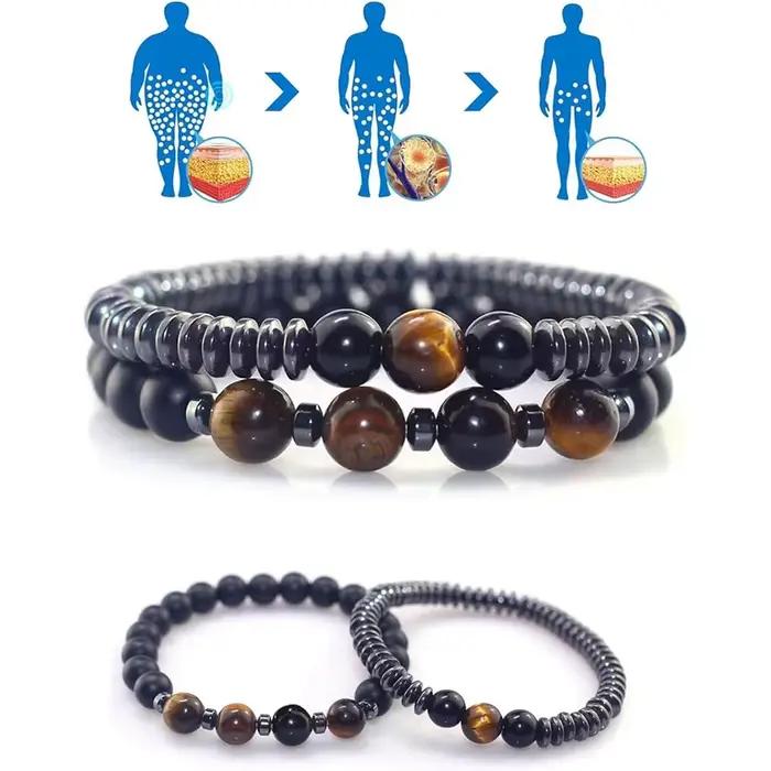 2 pièces/ensemble Bracelet de guérison magnétique soulagement de la douleur de l'arthrite, perte de poids thérapie de bijoux sains guérir le sommeil, Bracelet en hématite