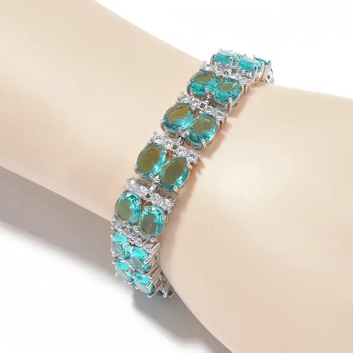 Bracelet Exquis à Double Rangée de Zircons Multicolores Extensible Bijou de Main Transparent Tendance pour Femme Occasions Spéciales