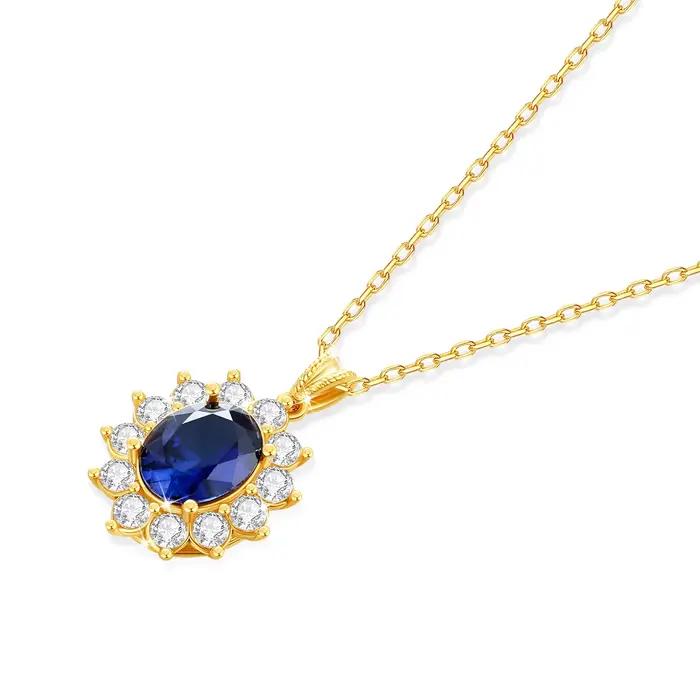 Szjinao – collier saphir bleu en or 18 carats pour femmes, pendentif princesse Kate, bijoux en or K, timbre AU750, cadeau de mariage, tendance