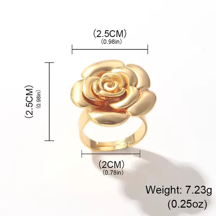 Bague Fleur Rose Dorée de Luxe pour Femme - Bijou Élégant à Motif Floral, Idéal pour Mariage, Fiançailles, Fête