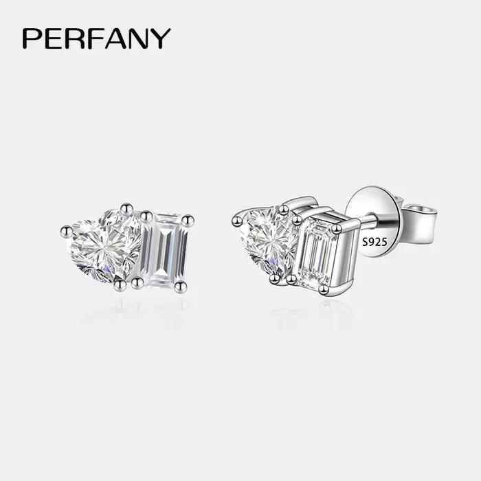 PERFANY – boucles d'oreilles en Moissanite pour femmes, coupe émeraude rayonnante, 2CT, argent pur S925, cœur, diamant de laboratoire, bijoux de mariage à la mode