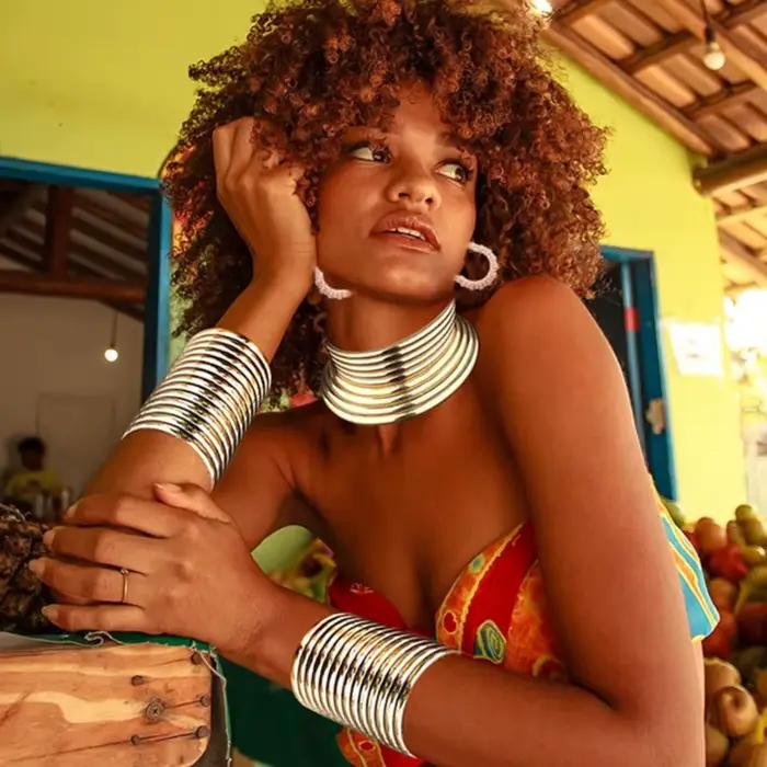 Ensemble de bijoux africains à la mode pour femmes, Vintage en cuir, couples réglables, collier ras du cou, Bracelet