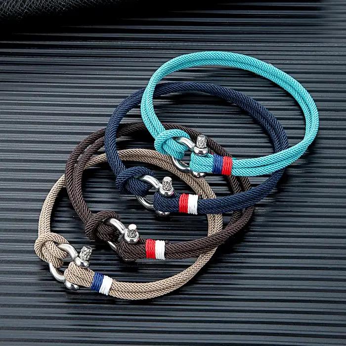 MKENDN – Bracelet en corde tressée bleu marine, Mini manille en fer à cheval en acier inoxydable avec vis, bijoux de Couple pour hommes et femmes