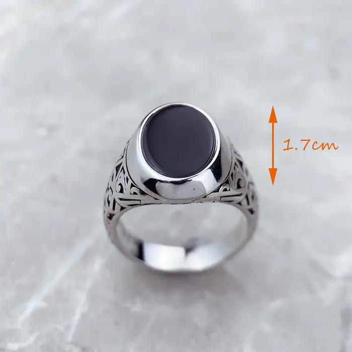 Bague chevalière ovale noire, bijoux fins de Style européen pour femmes et hommes, tout nouveau cadeau d'été Vintage en argent Sterling 925