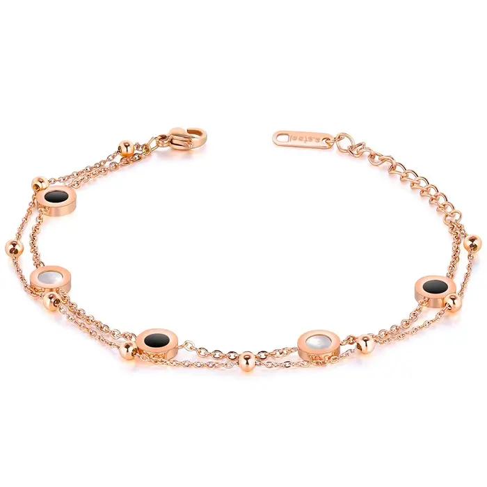 Bracelet réglable rond double couche en acier inoxydable incrusté de coquille personnalisé pour femme