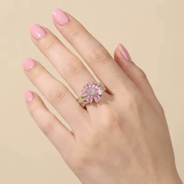 Bague en or avec fleur rose pour femmes, bijoux ajustables en Zircon brillant, cadeau pour femme, petite amie, fille, fête, usage quotidien, bague de mariage