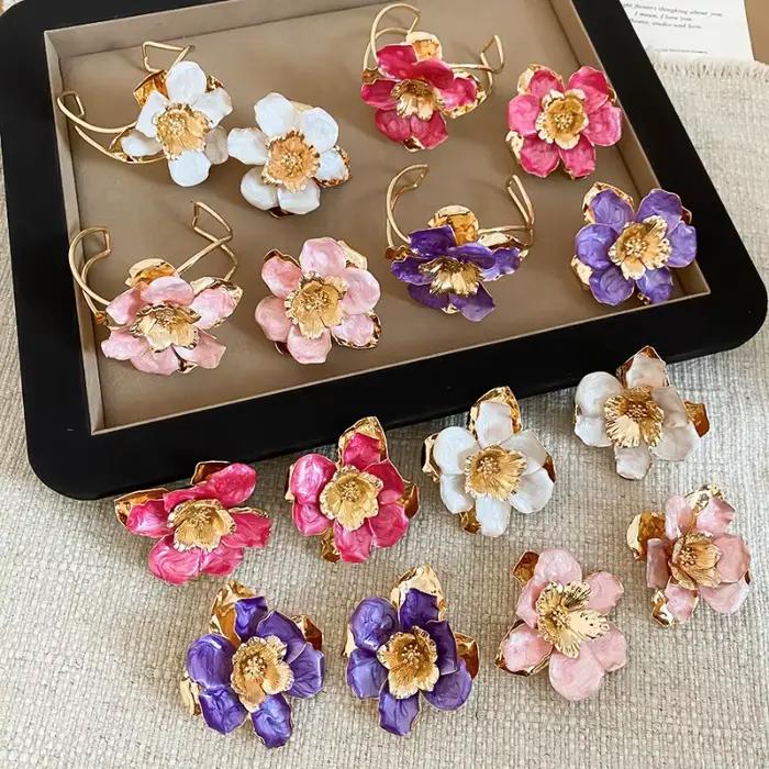 Boucles d'oreilles pendantes Minar en émail couleur bonbon, métalliques, multicouches, grandes fleurs, pour femmes, bijoux en alliage de fer plaqué or