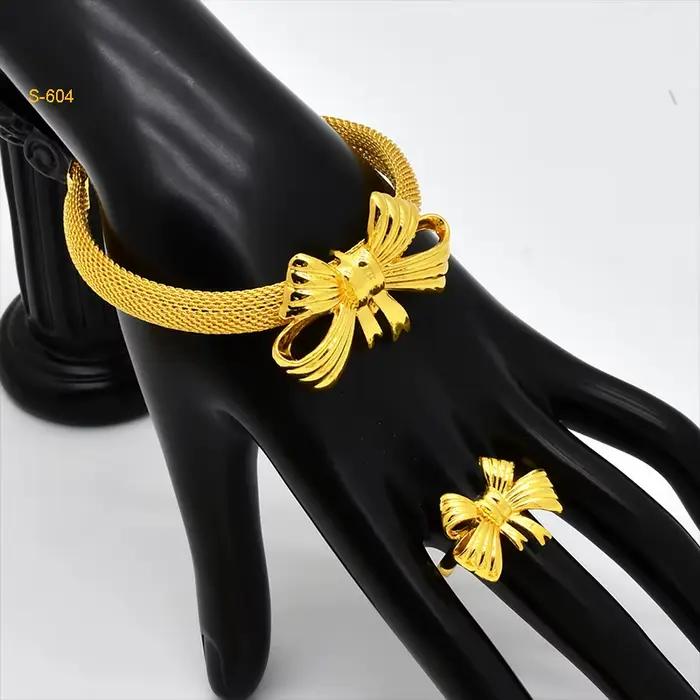 Ensemble de bijoux plaqués or pour femmes, style arabe, Dubaï, Inde, Afrique, collier et boucles d'oreilles nœud papillon, cadeau de mariage ou de fête