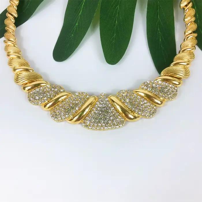 ESALE Ensemble de bijoux plaqué or tendance Dubaï, collier en zircon cubique pour femmes, bracelet et boucles d'oreilles, bijoux de mariage africains