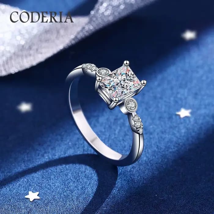 Bague en Moissanite group pour Femme, Rectangle 1 Carat, Diamant en Forme de Coupe ReGYCut, Bijoux en Platine Plaqué Argent Sterling 925