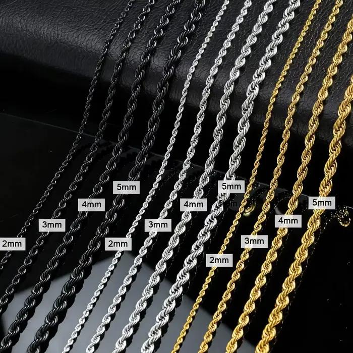 Collier chaîne en corde style punk vintage pour hommes et femmes, chaîne torsadée en acier inoxydable couleur or, bijoux décontractés hip-hop