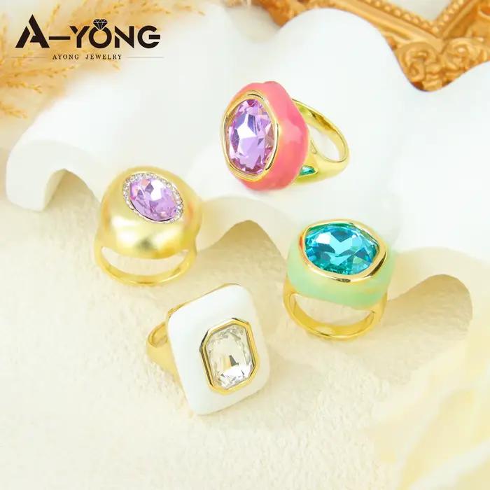Bague en cristal coloré exquis 14k, mode européenne, bagues de Cocktail en zircone pour femmes, bijoux de déclaration Vintage tendance
