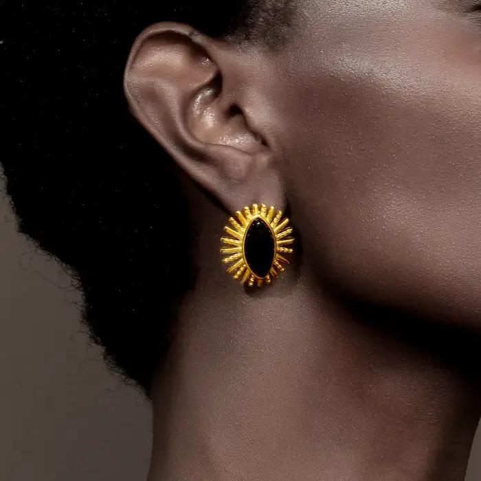 E.B.belle – boucles d'oreilles œil en Agate noire, pierre naturelle, acier inoxydable, plaqué or 18 carats, bijoux à la mode pour femmes, breloque de haute qualité