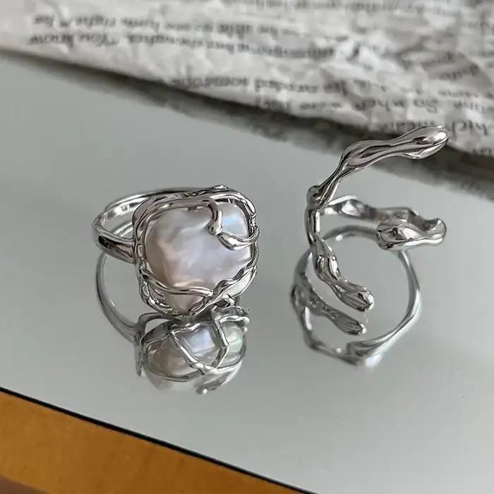 Bagues torsadées irrégulières en perles Punk gothiques pour femmes, ensemble de bagues réglables Vintage couleur argent, bijoux de Style Ins 2025
