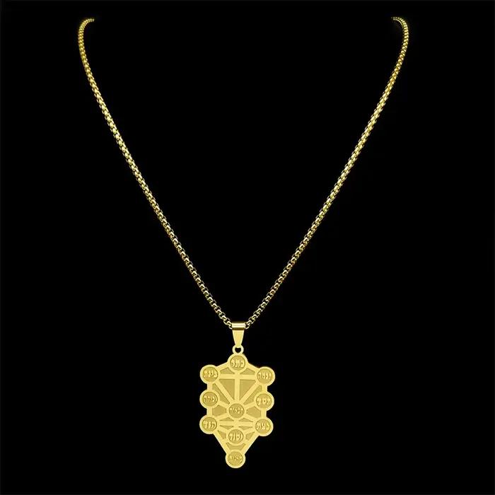 Kabbale arbre de vie amulette pendentif collier pour femmes hommes en acier inoxydable couleur or juif hébreu chaîne bijoux collier hombre