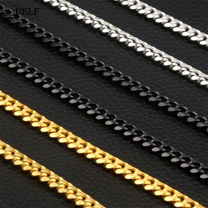 UELF-Collier à maillons cubains en acier inoxydable pour hommes et femmes, tour de cou basique noir et or, 3mm, 5mm, 7mm, 9mm, 11mm