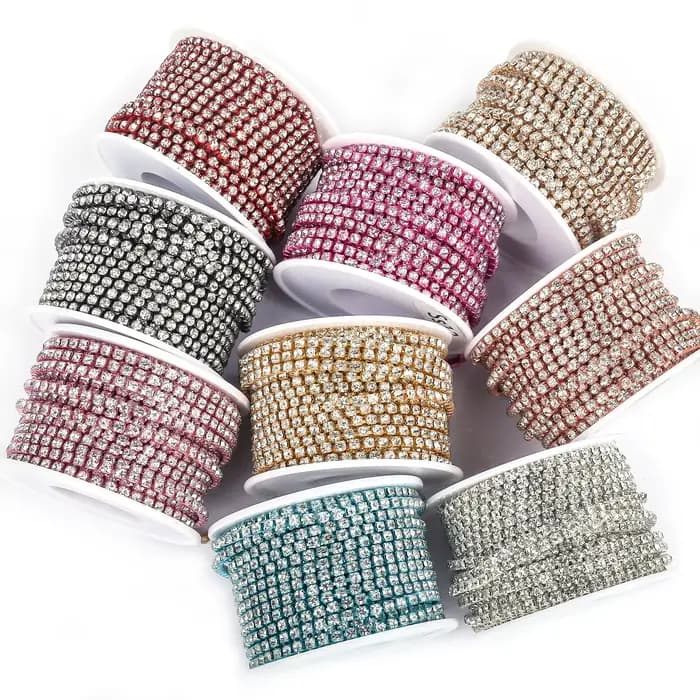 VC 1/5 yards SS6-SS18(1.5mm-4.5mm) argent/or rouge Base cristal strass chaîne couture verre strass tasse chaîne