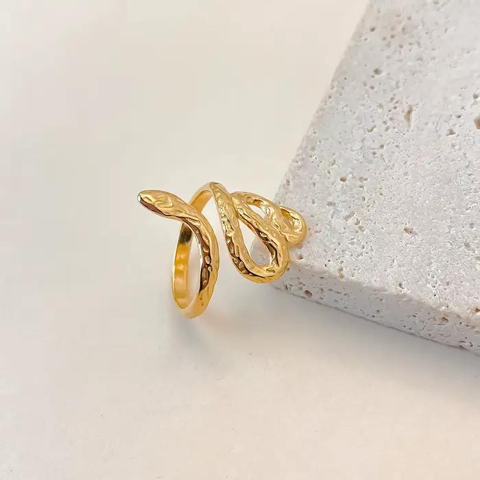 Bague Serpent en Acier Inoxydable EManco Style Bohème avec Motifs Texturés, Idéale pour le Quotidien, Vente en Gros de Bijoux