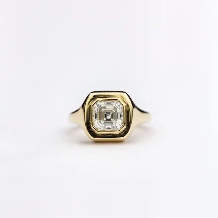 VOVASMILE-Bague Moissanite Asscher Cut pour Femme, 1.5 Carat, 6.5mm, Argent Plaqué Or 18K, Bijoux de Luxe, Bagues Lunette Designer