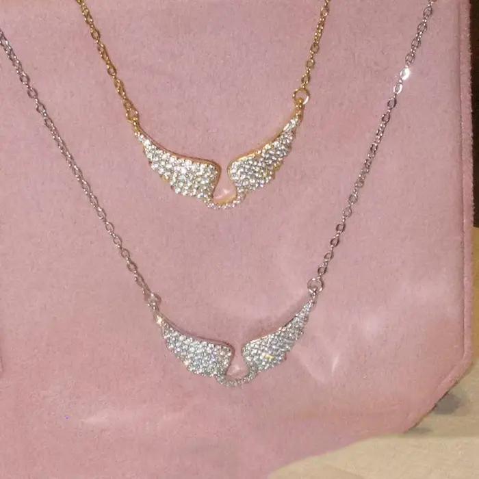 Collier Ailes d'Ange Scintillantes en Cristal, Pendentif Aile Bling, Chaîne Ras-du-Cou Tendance, Luxe Quotidien, Mariage, Ornement pour Femme, Cadeaux