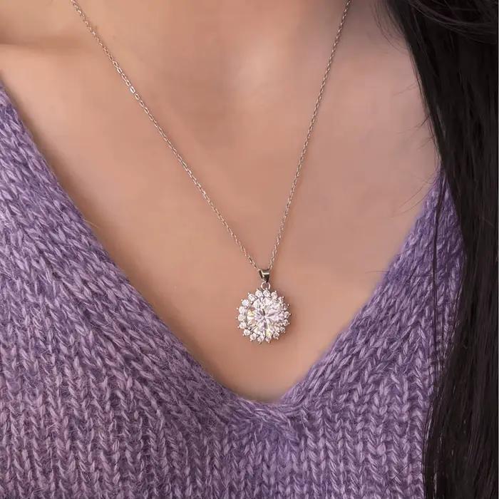 MOVESKI – collier rond en argent Sterling S925 pour femmes, pendentif Halo classique en forme de soleil, bijoux pour usage quotidien