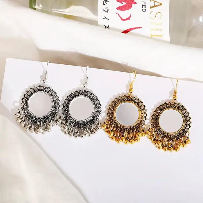 Boucles d'oreilles Vintage thaïlandaises pour femmes, miroir rond, style Boho, egypte, moyen-orient, Afghan, indien, bijoux, 2020