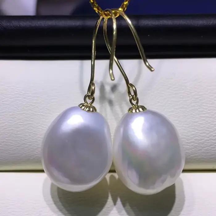 Boucles d'oreilles en perles baroques blanches, 12-13MM, crochet en or, cerceau, accessoires classiques, bijoux de mariage