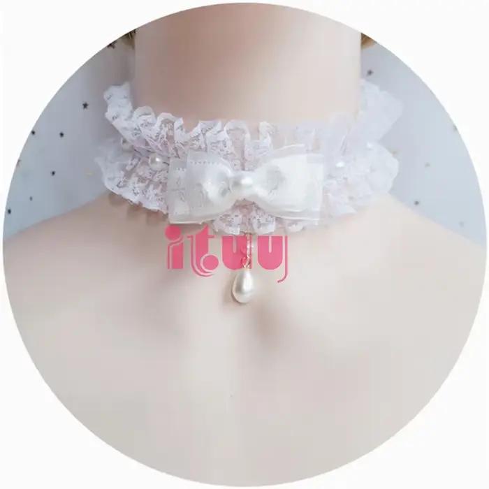 Collier Lolita Vintage gothique Style Rococo, accessoires de collier de perles en dentelle avec nœud papillon de princesse de mariage