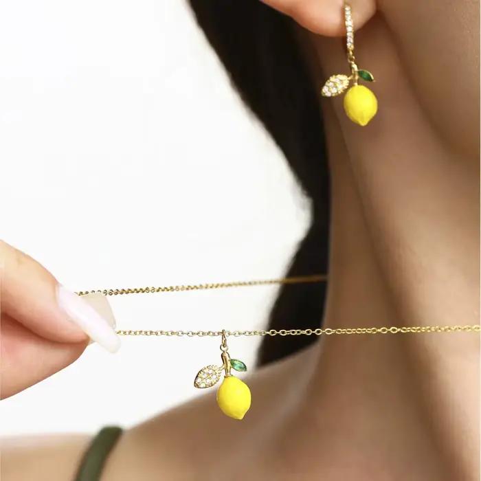 Pendentif citron boucles d'oreilles pendantes correspondant coquille perles collier Bracelet à la main perles colliers Bracelets boucle d'oreille pour les femmes