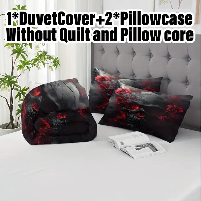 3 pièces ensemble de housse de couette sans noyau 1 housse de couette + 2 taies d'oreiller doux et lavable en Machine ensemble de literie Design crâne pour chambre à coucher,