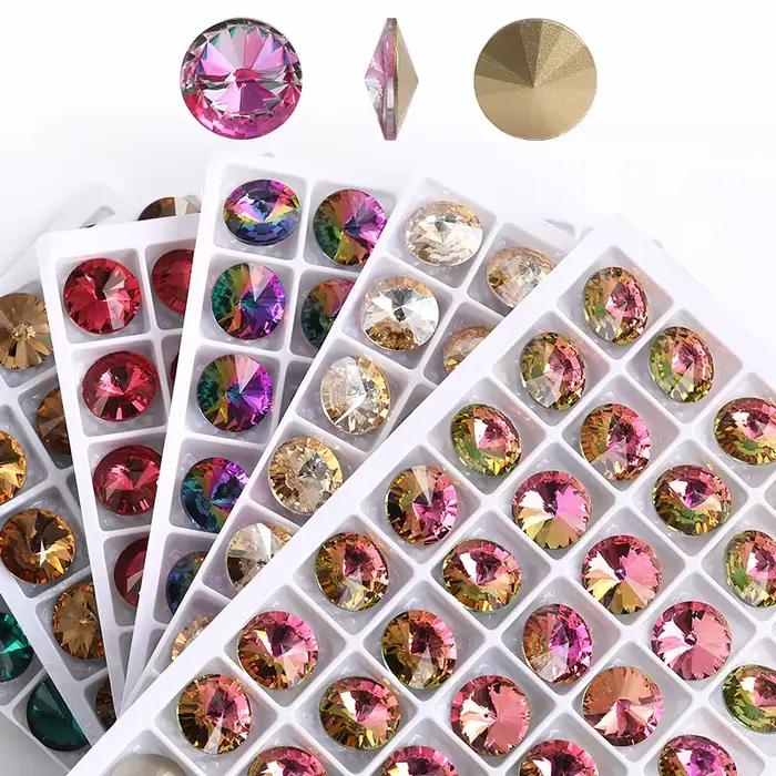 Rivoli – strass ronds et pointus en diamant, perles colorées, artisanat, cristal, vêtements pour ongles, accessoires de bijoux, 6/8/10/12/14MM