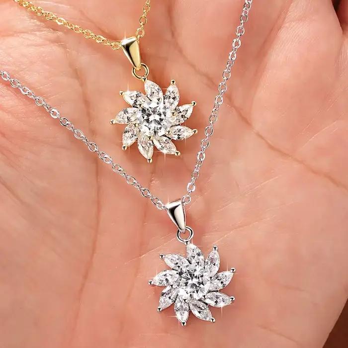 Rrjzz Parure de bijoux pour femme avec collier et boucles d'oreilles clous, Moissanite couleur D taille Marquise 5mm 6mm, Zircon 5A, Halo Tournesol, Cadeaux