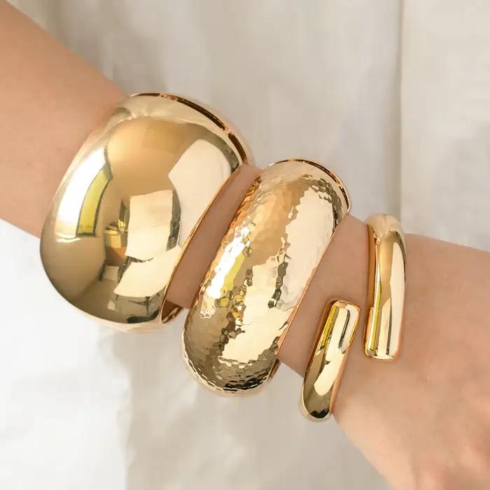 GZJPEI Punk lisse printemps large Bracelet Hip Hop rond gros manchette Bracelet Simple couleur or bijoux pour femmes hommes unisexe 2025 nouveau