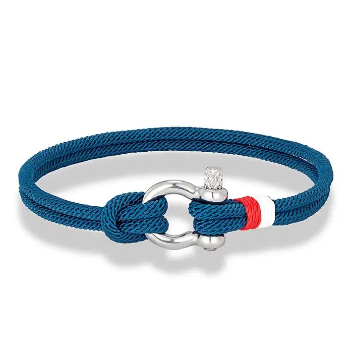 MKENDN – Bracelet en corde tressée bleu marine, Mini manille en fer à cheval en acier inoxydable avec vis, bijoux de Couple pour hommes et femmes
