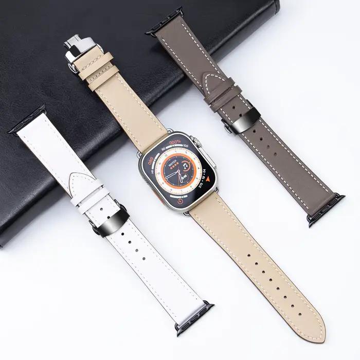 Bracelet de montre en cuir pour Apple Watch 49mm 46mm 45mm 44mm 42mm 41mm 40mm 38mm 45mm pour iWatch Series 11 10 9 8 7 6 5 4 Ultra3