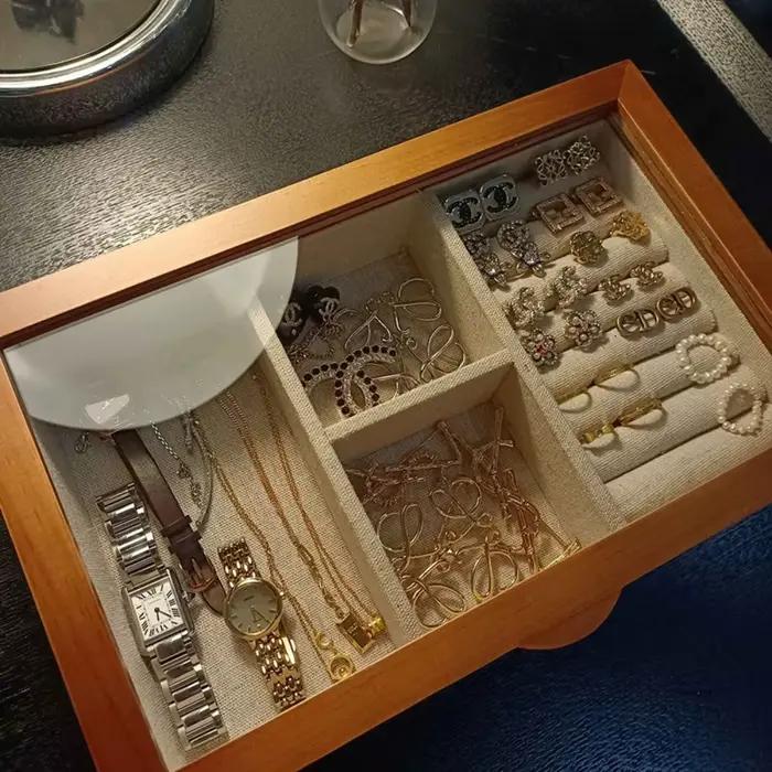 Boîte à bijoux en bois Mini multifonctionnelle pour femmes, organisateur de rangement, boîte à bijoux de luxe, fournitures d'emballage personnalisées