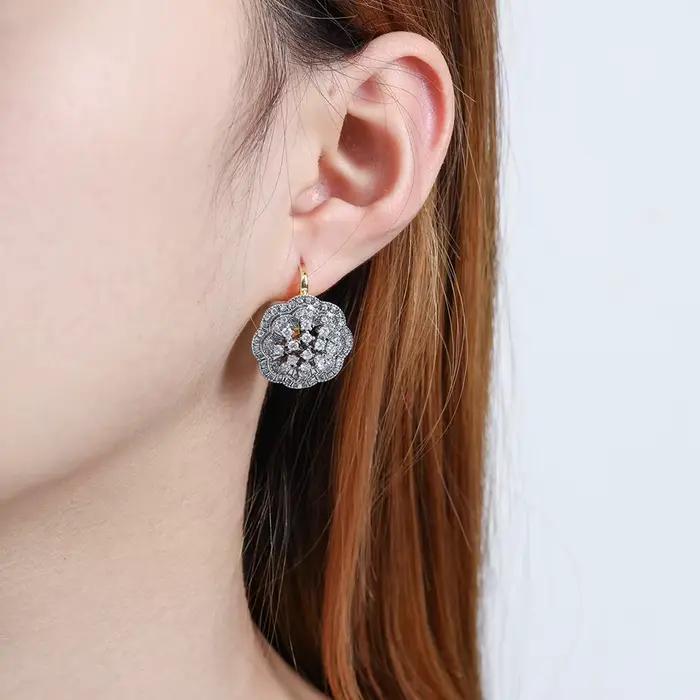 Boucles d'oreilles en cuivre Embarrite incrusté de cristal, bijoux en or 18 carats, mode, rétro, luxe, fête, banquet, festival, Mme