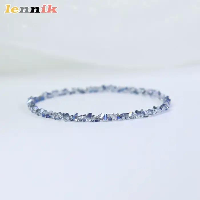 Bracelet en cristal bleu autrichien Ultra-fin, corde élastique rose Champagne, Style léger, luxe minimaliste, Bracelet de perles pour femmes pures