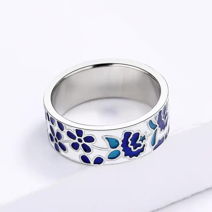 Bague en émail bleu pour femmes, nouvelle collection exquise, fleur, bijoux en émail faits à la main, bague de mariée de mariage
