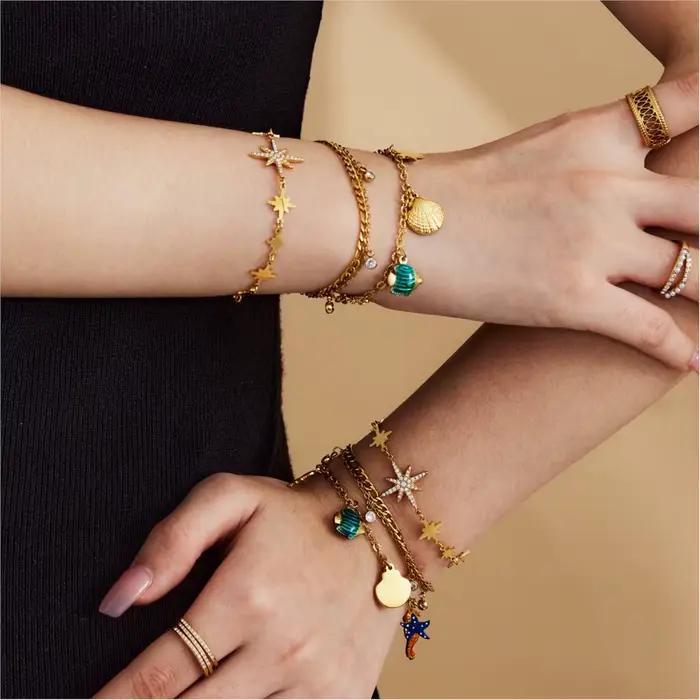 Bracelet à breloques océan pour femmes, chaîne en acier inoxydable, étanche, ne ternit pas, plaqué or 18 carats, créature marine