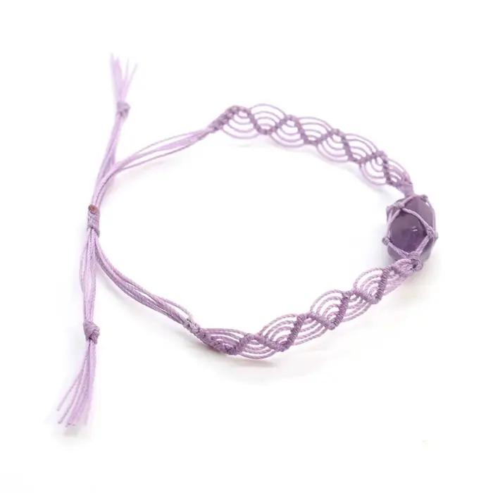 Bracelets en pierre de macramé tressée enveloppés de ULfaits à la main pour les filles, hexagone naturel, atterrissage yst, tissage de cristal, réglable, bijoux