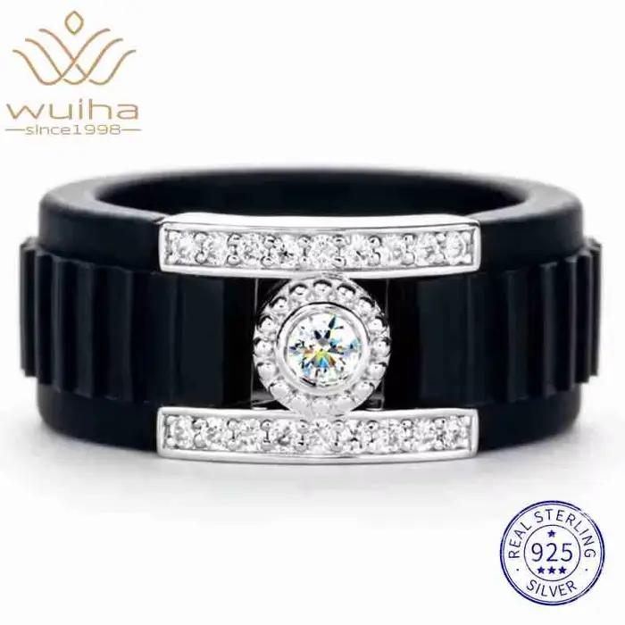 WUIHA – bague de mariage Vintage en argent Sterling 100% 925, coupe ronde de 3 MM, couleur D, véritable pierre précieuse GRA Moissanite, bijoux fins pour homme